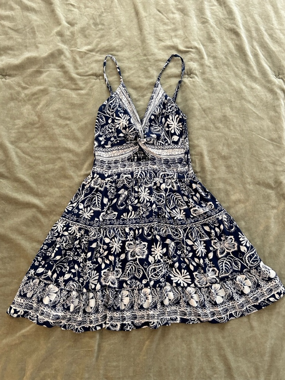 Angie Navy and White Floral Cutout Mini Dress